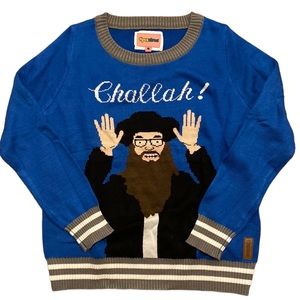 Tipsy Elves Challah Ugly Funny Holiday Hanukkah Channuka Rabbi Sweater Large